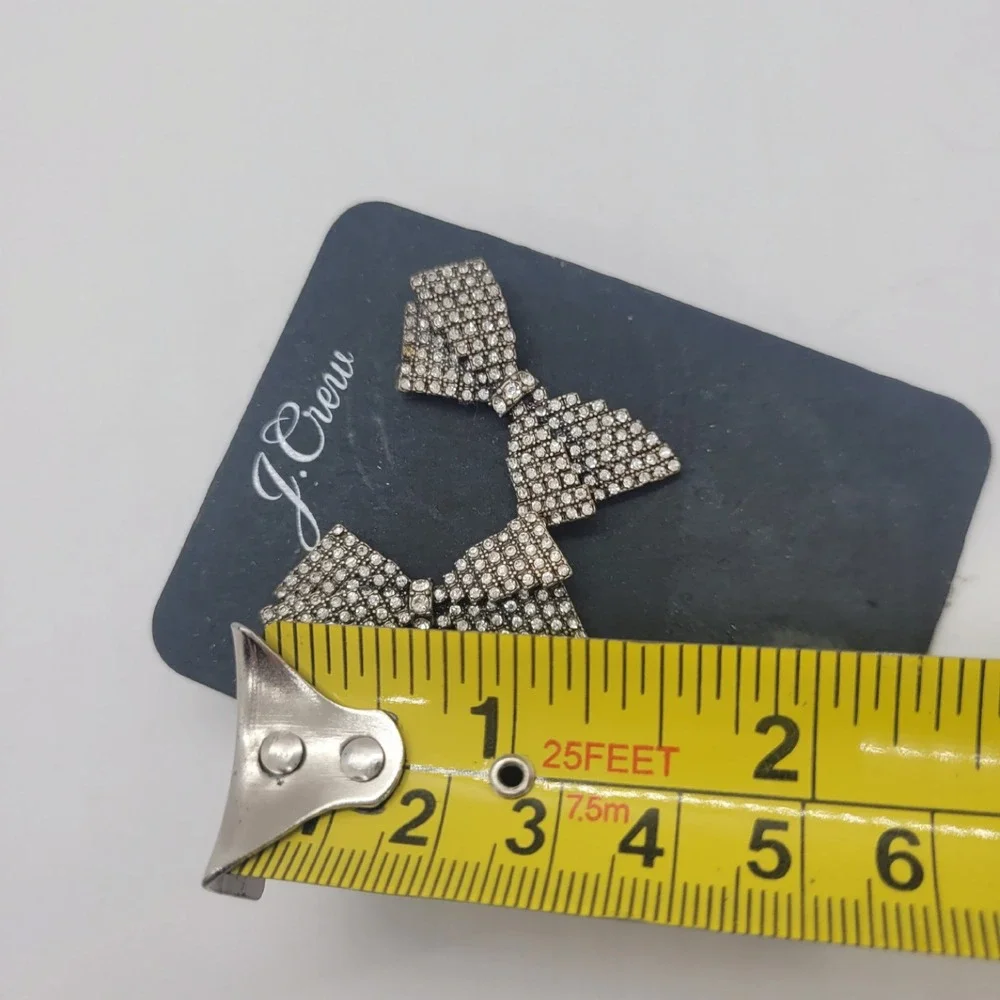 J.Crew Crystal Bow Stud Earrings Silver Tone Hypoallergenic NEW
